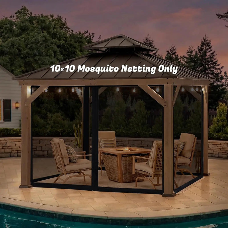 10'x10' Mosquito Netting for Patio with Zipper, Outdoor Replacement Mesh Sidewall Netting for Porch/Patio/Canopy/Gazebo (Mosquito Netting Only, Black) by GreenHaven Gardens