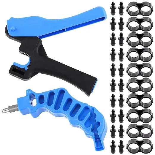 32Pcs Drip Irrigation Tubing Hole Punch & Fitting Insertion Tool with 1/2" 3/8” Drip Tube Closure Connectors End Cap Plugs for 5/8" 25/32" 1" Pipe Garden Greenhouse Agricultural Watering by GreenHaven Gardens