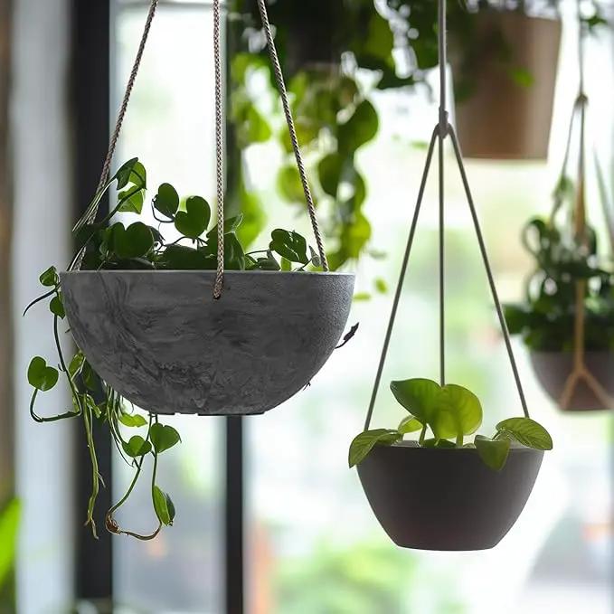 LA JOLIE MUSE Hanging Planter Flower Plant Pots - 9.84 Inch Indoor Outdoor Balcony Patio Hanging Basket Set of 2, Marble Pattern by GreenHaven Gardens