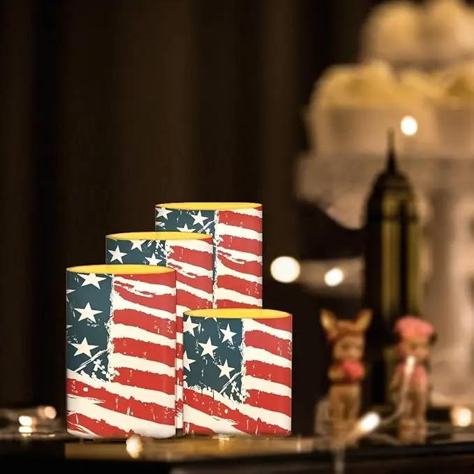 Flameless Electric Candles Decoration Lamp with Remote Timer Control Long Lasting for Fourth of July Party Decoration Home Indoor Outdoor Decor Pack of 4, American Flag Fashion by GreenHaven Gardens