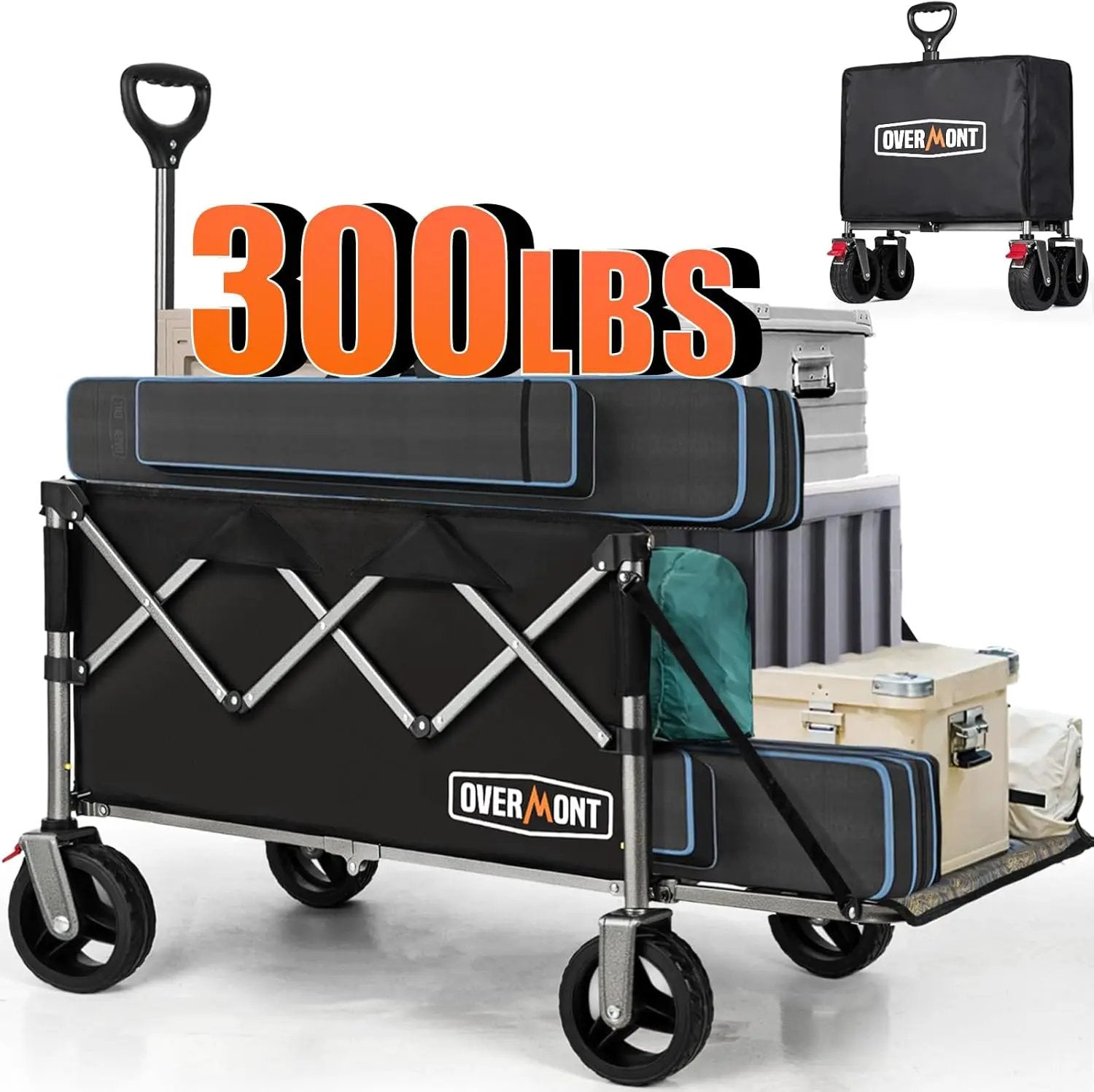 Overmont Collapsible Wagon with Tailgate - 49.2" Extended Heavy Duty Foldable Utility Wagon Folding Cart with All-Terrain Wheels for Outdoor Camping Sports Garden Beach Grocery - 300lbs Support by GreenHaven Gardens