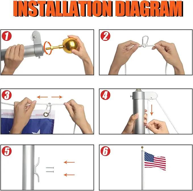 NELXINJO 20FT Sectional Flag Pole Kit, Heavy Duty Aluminum Outdoor In-Ground Flagpole, Gold Ball Top, 3x5 USA Flag for Residential commercial Outdoor Garden(20FT, Silver) by GreenHaven Gardens