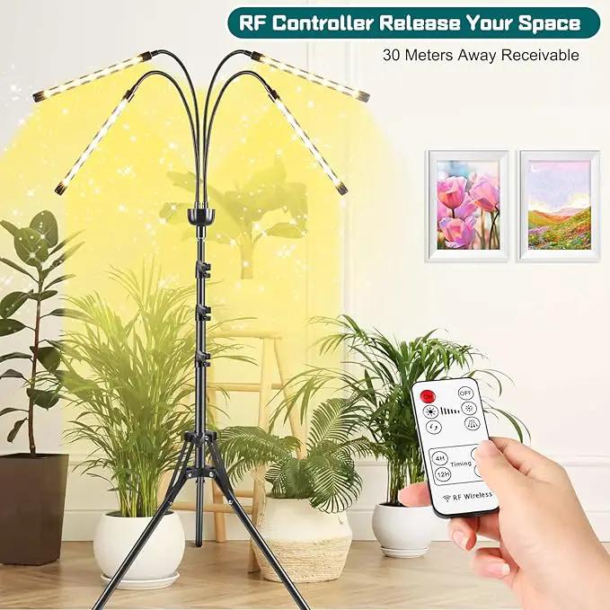 Grow Lights for Indoor Plants Full Spectrum with 15-63 inches Adjustable Tripod Stand Plant Light with 4/8/12H Timer with Remote Control by GreenHaven Gardens