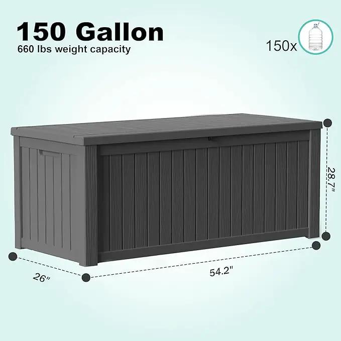 150Gal Outdoor Deck Box Waterproof, Lager Patio Storage Box Indoor and Outdoor Use, Lockable Resin Storage Bin for Patio Furniture Cushions Garden Tools, Package Delivery,UV Resistant-Black by GreenHaven Gardens