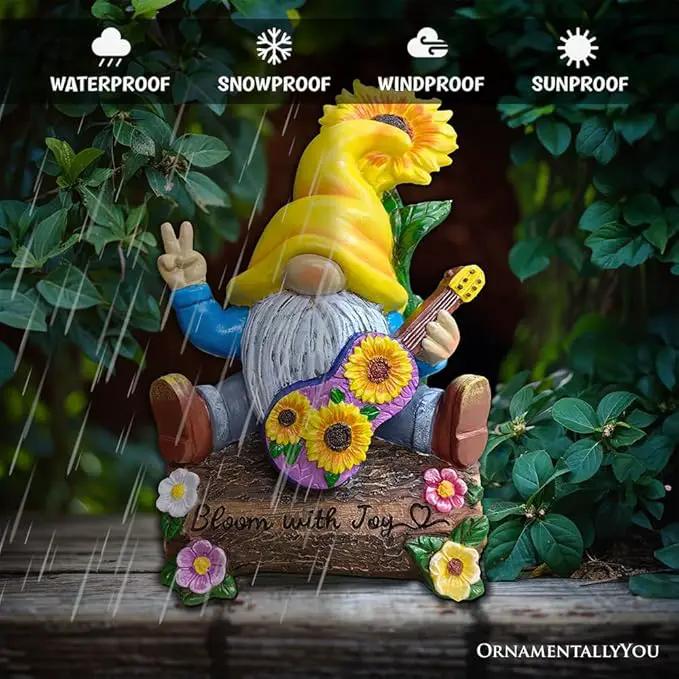 Spring & Summer-Themed Garden Statues – Adorable Outdoor Decor for Lawn, Patio & Porch (Bloom with Joy Sunflower Gnome 10" Garden Statue Figurine with Guitar, Spring and Summer Home Decoration) by GreenHaven Gardens