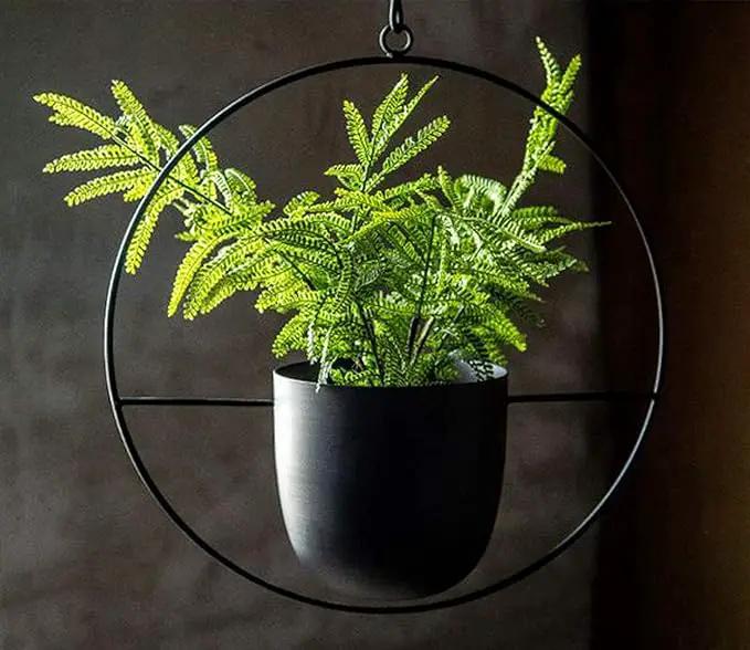 Boho Black Metal Plant Hanger,Metal Wall and Ceiling Hanging Planter, Modern Planter, Mid Century Flower Pot Plant Holder, Minimalist Planter for Indoor Outdoor Home Decor by GreenHaven Gardens