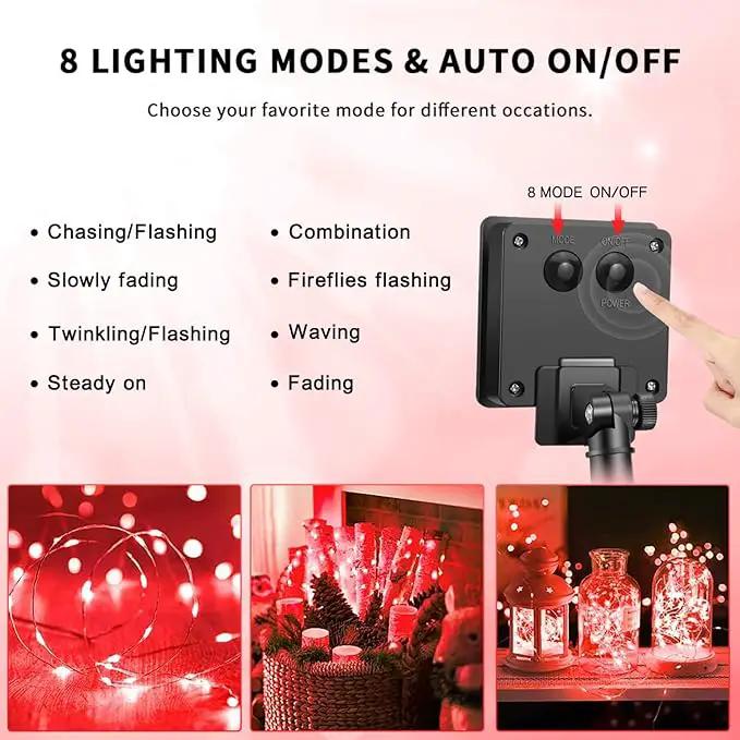 JMEXSUSS 4 Pack Red Solar Fairy Lights, Total 400 LED 132FT Red Solar Lights Outdoor Waterproof, 8 Modes Copper Wire Solar String Lights for Outside Patio Christmas Valentine Day Decorations by GreenHaven Gardens