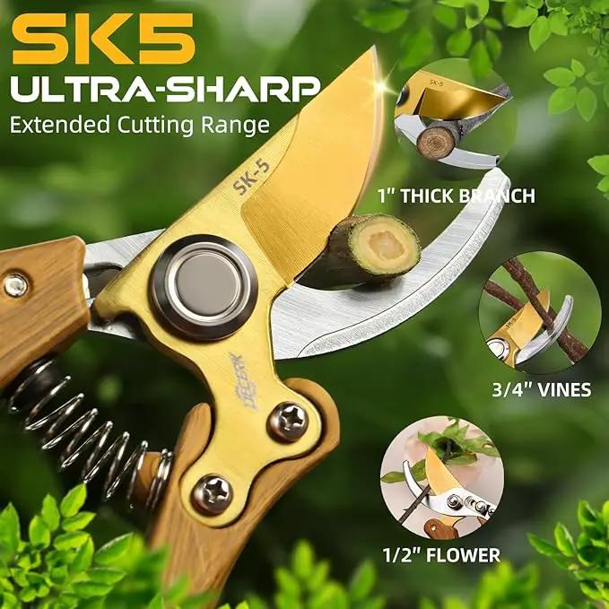 8.5" Professional Bypass Pruning Shears – Heavy Duty Garden Scissors & Clippers for Wood & Tree Trimming, Ultra Sharp SK5 Blade, Ergonomic Handle, Perfect Gardening Gift, 2025 Wood-Like Finish by GreenHaven Gardens