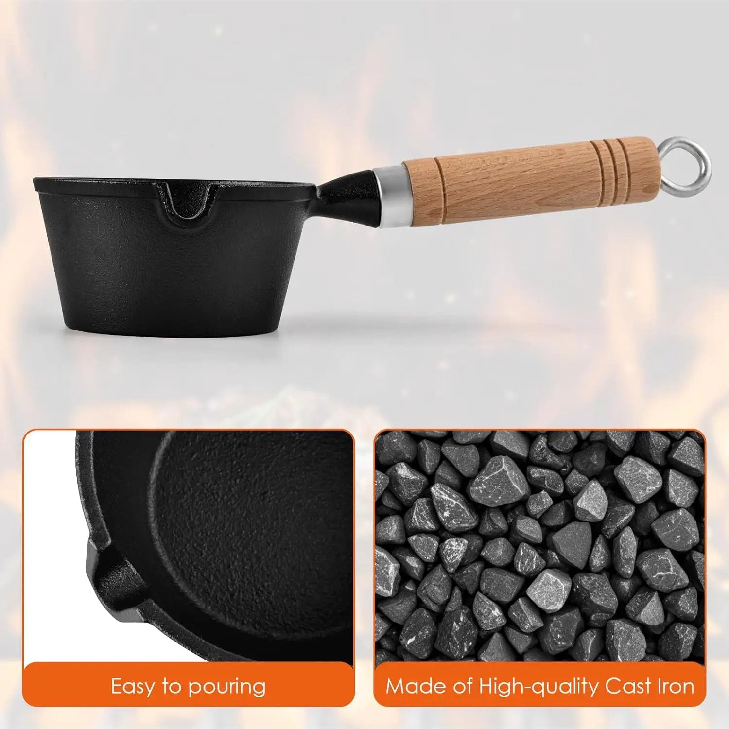 BBQ Mop Brush and Cast Iron Sauce Pot Set, 8Pcs Barbecue Accessories Include Basting Melting Pot, 2 Size Wooden Handle Sauce Mops with 4Pcs Replacements and Oil Brush for Meat Smoker, Grill, Stove by GreenHaven Gardens