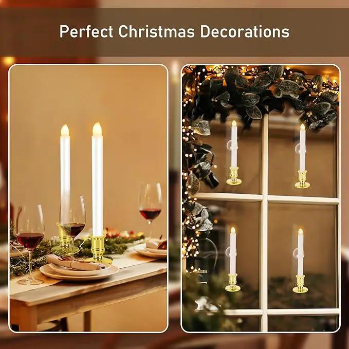 2 Pack Christmas Window Candles with Remote Timer, Flickering Flameless Candles with Candle Holders Suction Cups for Christmas Party Decorations, Gold by GreenHaven Gardens