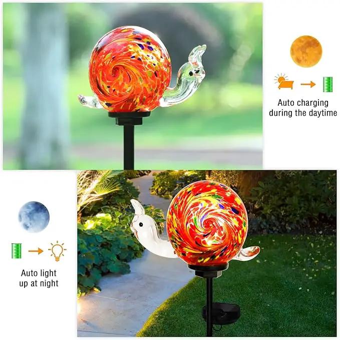 Solar Garden Decoration Outdoor Snail Lights, Hand Blown Glass Waterproof Solar Light Stake Decorate Paths, Pathways, Lawns and Yards Art for Mom, Mother's Day Gifts by GreenHaven Gardens