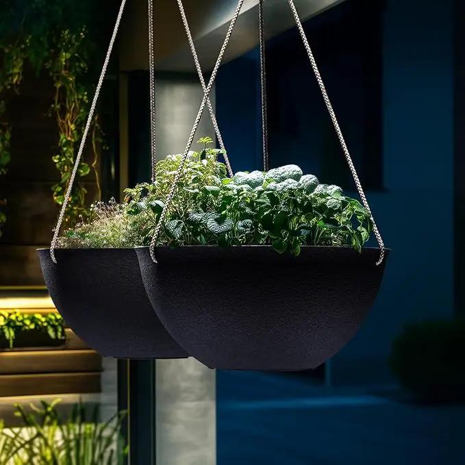 LA JOLIE MUSE Hanging Planters for Outdoor Plants, Large Hanging Planter with Drain Holes, Black Hanging Flower Pots (13.2 Inch, Set of 2) by GreenHaven Gardens