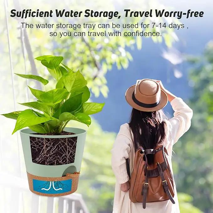 10-Inch Plant Pots, Self-Watering Planters with Drainage Holes & Saucers for Indoor and Outdoor Plants (2-Pack, Green) by GreenHaven Gardens