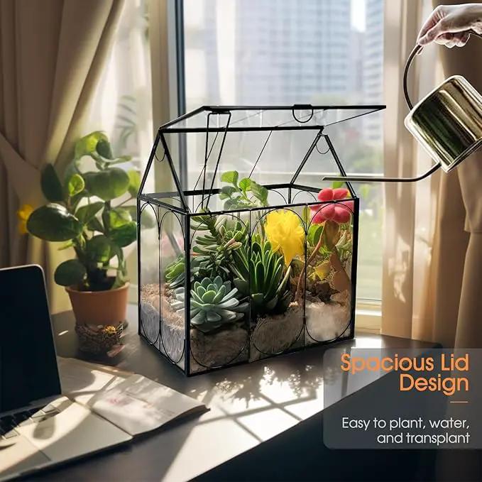 Plant Terrarium Jar, Rifny Indoor House Shape Glass Terrarium Planter with Lid for Venus Fly Trap Succulent Live Air Plants, Small Terrarium Decor for Home Office (Without Plants) by GreenHaven Gardens