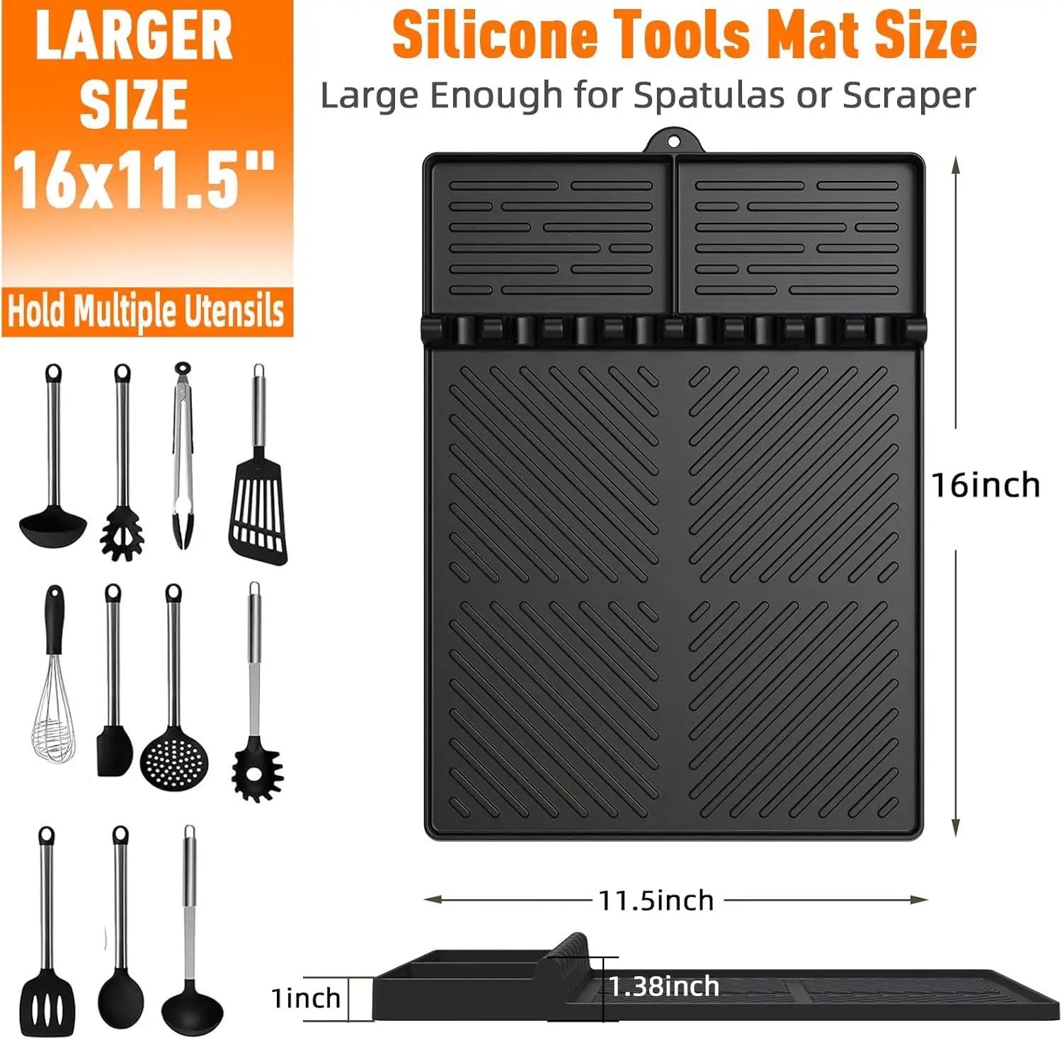 Silicone Grill Mat Compatible with Blackstone, Silicone Griddle Tools with Drip Pad, Spatula Mat for Outdoor Grill Kitchen Counter (Black) by GreenHaven Gardens