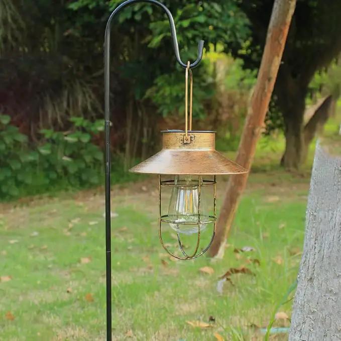 2 Pack Solar Lanterns, Outdoor Hanging Lights Metal with Shepherd Hook Warm White Edison Bulb Design for Garden and Birthday Gifts for Mom Grandma Wife ( Copper) by GreenHaven Gardens