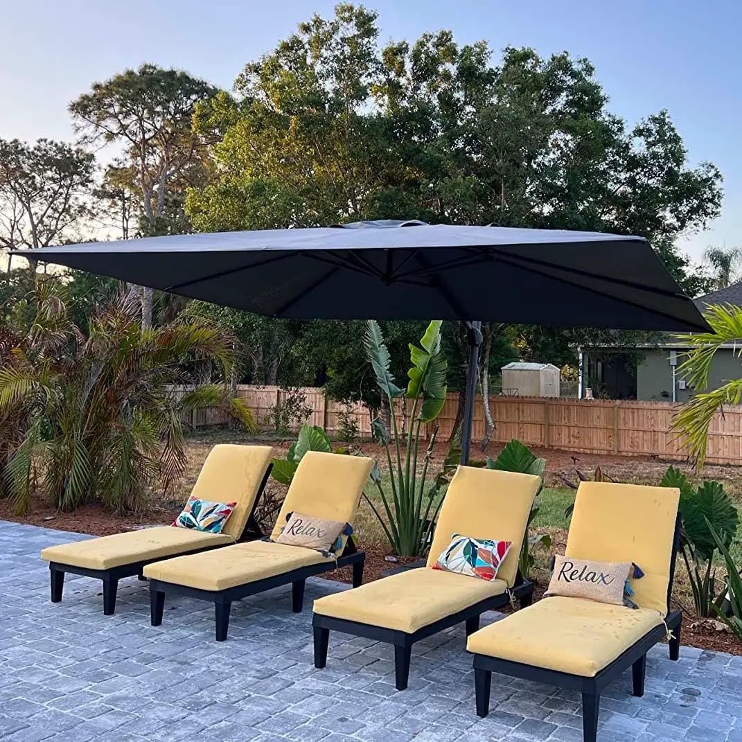 PURPLE LEAF 9' X 11.5' Patio Umbrella Outdoor Cantilever Rectangle Umbrella Aluminum Offset Umbrella with 360-degree Rotation for Garden Deck Pool Patio, Light Grey by GreenHaven Gardens