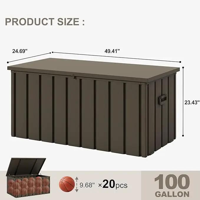 PURPLE LEAF Outdoor Deck Box 100 Gallon Waterproof Lockable Storage Box Container with Lid Deck Organization for Patio Cushions Side Table Pool Accessories Garden Tools, Brown by GreenHaven Gardens