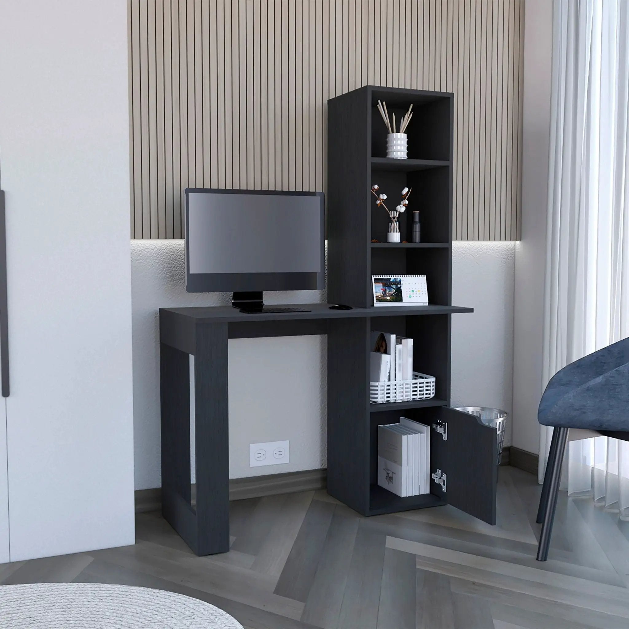 Writing Desk With Bookcase And Cabinet - Black by Unique Piece Furniture