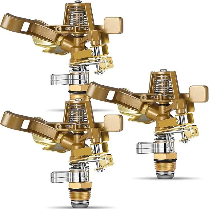 Ferraycle 3 Pieces 1/2 Inch Brass Impact Sprinkler Head with Nozzles Heavy Duty Adjustable 0-360 Degrees Impulse Sprinkler Head Lawn Watering for Yard Irrigation by GreenHaven Gardens