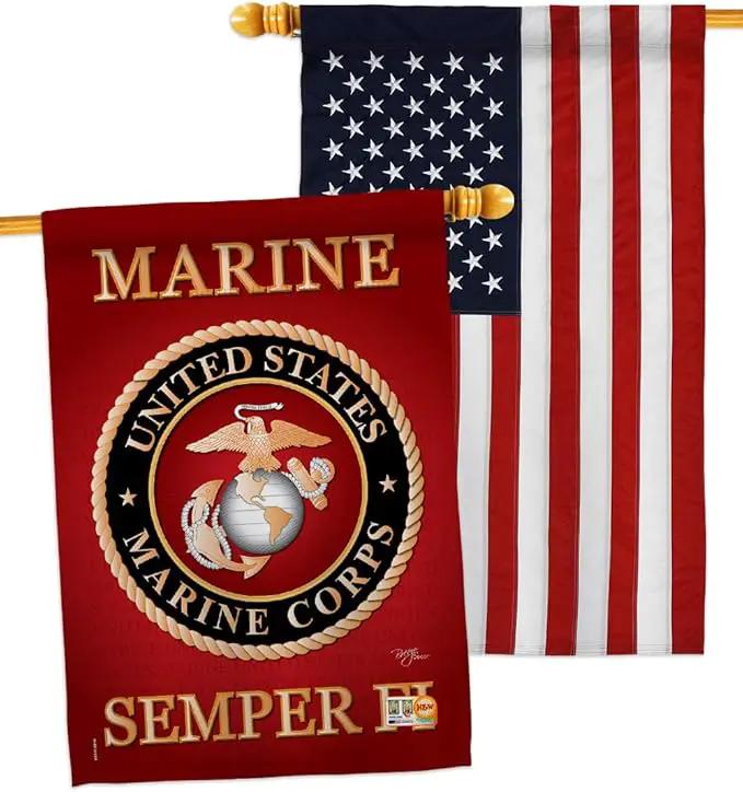 Marine Corps House Flag - Pack Armed Forces USMC Semper Fi United State American Military Veteran Retire Official USA Embroidery - Banner Small Garden Yard Gift Double-Sided Made In 28 X 40 by GreenHaven Gardens