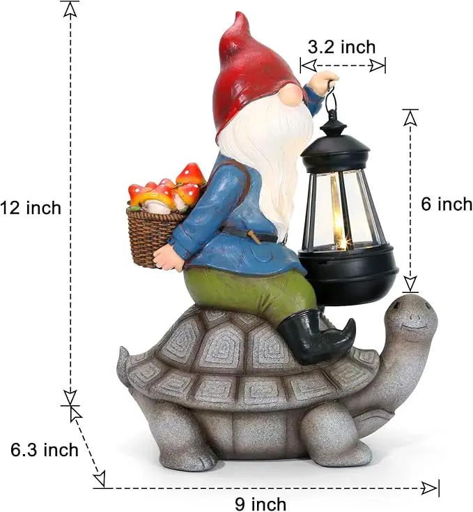 Gnome and Turtle Garden Decor, Large Outdoor Garden Sculptures & Statues, Outside Patio Yard Lawn Decorations, Housewarming for Women, Mom, Grandma with Solar Lantern by GreenHaven Gardens