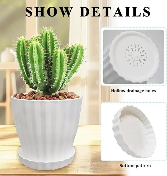 Flower Pots Outdoor Clearance 6 inch Set of 5 Succulent Planters for Indoor Plants Garden Home Holiday, Plastic Nursery Pots for Plants with Drainage Holes and Saucer, Modern Plant Pot White by GreenHaven Gardens
