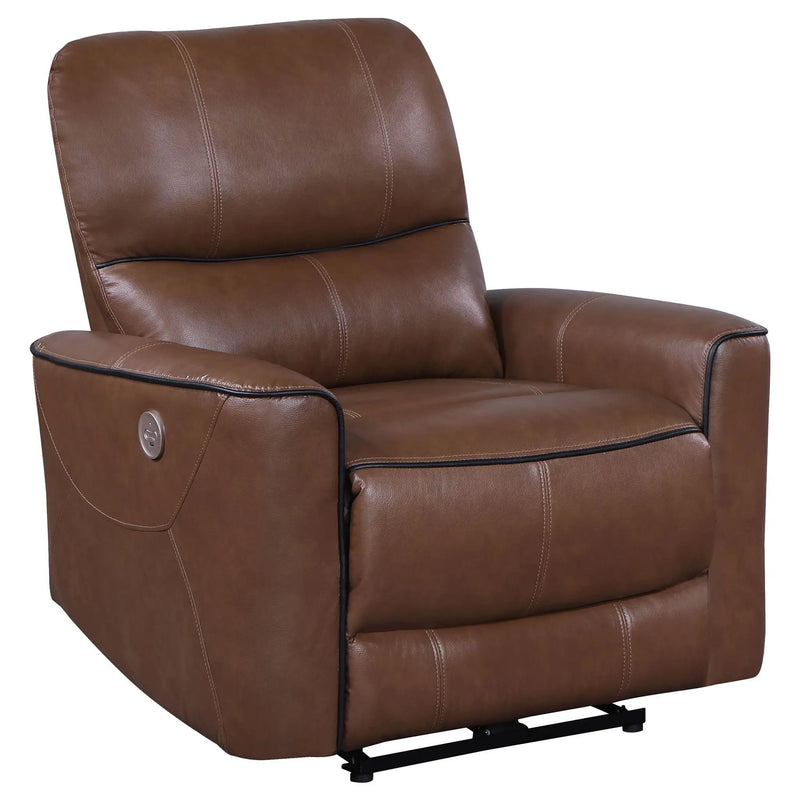 Denson - Upholstered Power Recliner Chair With USB Charging And Smooth Button Recline - Brown by HouseOfZazla