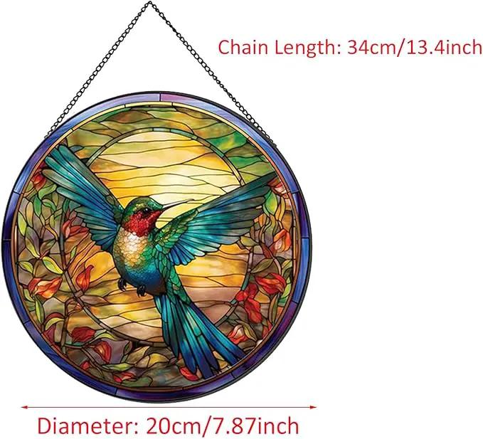 Hummingbirds Pattern Stained Glass Suncatchers for Windows,Hanging Stained Glass Suncatcher,20cm/7.87inch Hand-Painted Sun Catcher Garden Hangings Painted Glass Panel Decor Themed Gift by GreenHaven Gardens