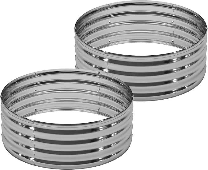 2PCS 2x2x1FT Galvanized Raised Garden Bed Kit,Vegetable Boxes-Round Metal Flower Box,Large Planter Raised Beds Outdoor Garden for Planting,Fruit,Herb-Sliver by GreenHaven Gardens