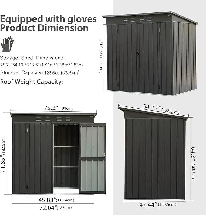 Domi Outdoor Storage Shed 6' x 4.5’, Metal Garden Shed with Galvanized Steel Frame for Bike, Tools, Lawn Mowers, Pool Toys, Outdoor Storage Cabinet with Lockable Door for Garden Lawn Patio (Dark Grey) by GreenHaven Gardens