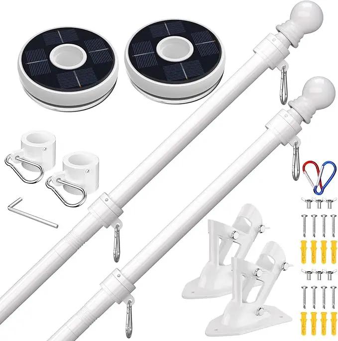 ZMTECH 2 Pcs 6 FT Flag Pole with Solar Light - Adjustable Bracket, Stainless Steel Flag Poles for Outside House, Tangle Free Flag Pole Holder Kit for American Flag (Without Flag, White) by GreenHaven Gardens