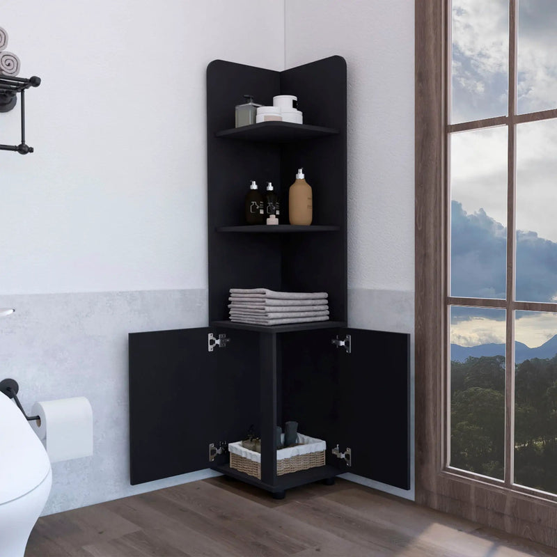 Corner Cabinet Tall With 3 Tier Shelf And 2 Door - Black by Unique Piece Furniture