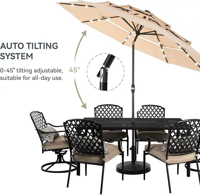 GREEN PARTY 10ft Outdoor Patio Umbrella, Auto-Tilt Market Table Umbrellas with Crank, 8 Sturdy Ribs & 1.5" Pole UV Protection for Garden Deck Backyard Pool by GreenHaven Gardens