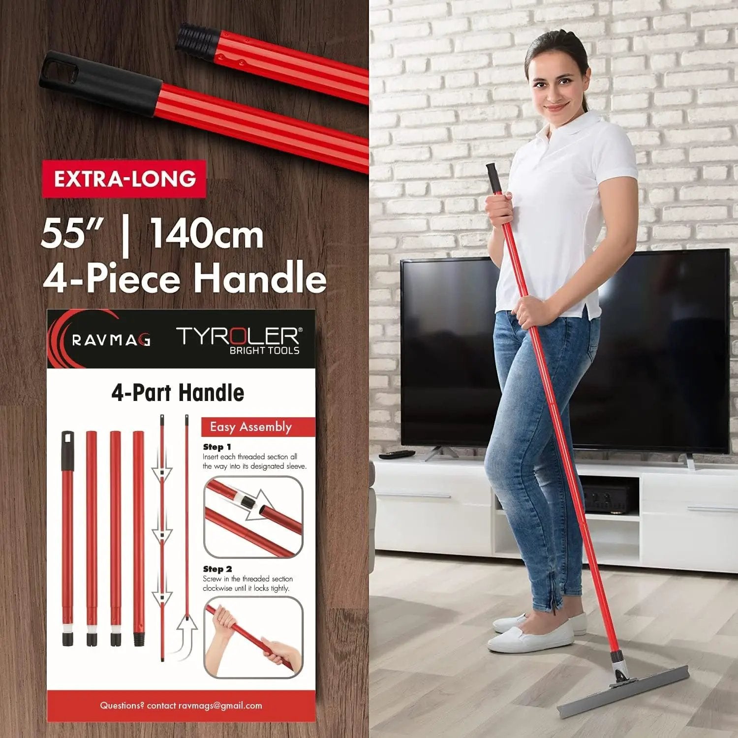 Heavy Duty Floor Squeegee for Concrete and Tile Floor - Silicone Squeegee Broom Floor Scrubber - Large Single Cast Rubber Blade Aluminum Long Handle 360° Swivel Joint - Garage Shower Window Cleaning by GreenHaven Gardens