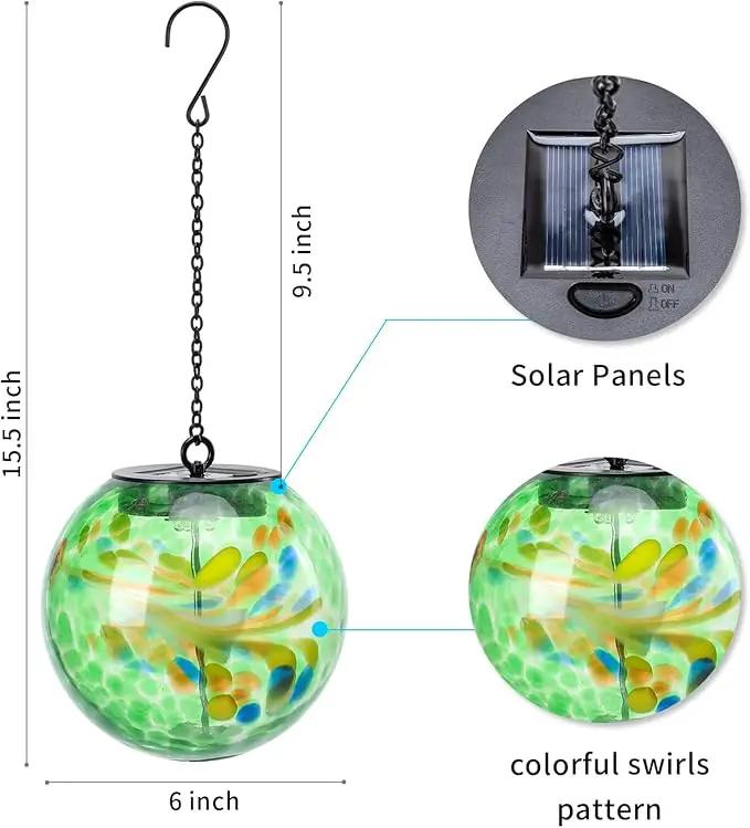 VCUTEKA Solar Hanging Lanterns, Outdoor Glass Gazing Ball Lights with Hook, Waterproof Energy-Efficient Solar Lanterns for Garden, Yard, Tree and Patio Decor, Green by GreenHaven Gardens