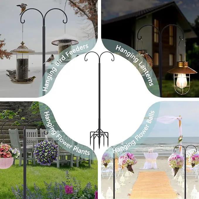 Bird Feeder Pole, Double Shepherds Hooks for Outdoor, 5 Base Prongs Adjustable Stand for Hanging Heavy Duty Feeders, Plant Baskets, Garden Plant Hanger Stands (78Inch, 2 Pack) by GreenHaven Gardens