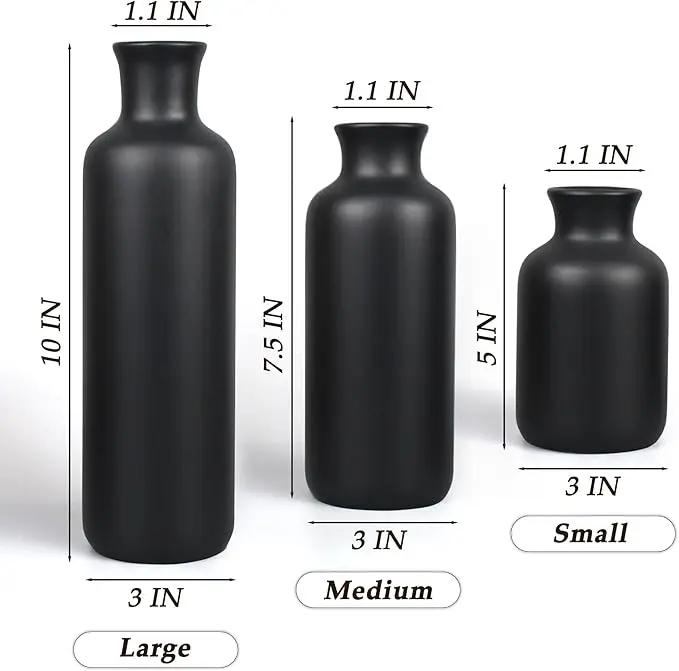 Resin 3 Piece Vase Set, Farmhouse Decor, Home Decorative Vase, Vases for Your Kitchen, Bedroom, Office, Living Room, Bathroom, & Shelf Centerpiece Table Decorations, Black by GreenHaven Gardens