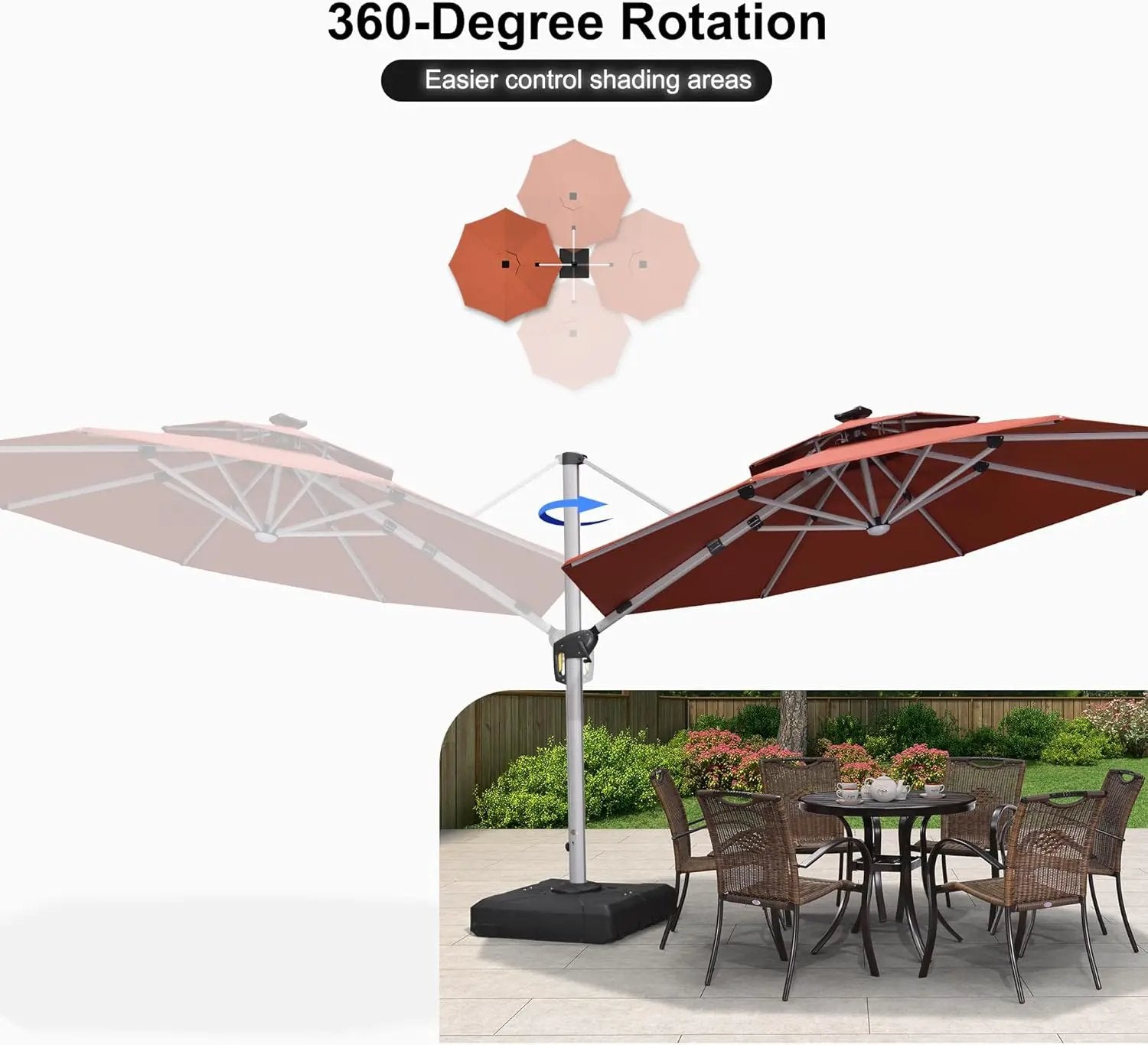 PURPLE LEAF 11ft Solar powered LED Patio Umbrella Outdoor Round Umbrellas Large Cantilever Umbrella with LED lights Windproof Offset Umbrellas Sun Umbrella for Garden Deck Pool Patio, Brick Red by GreenHaven Gardens