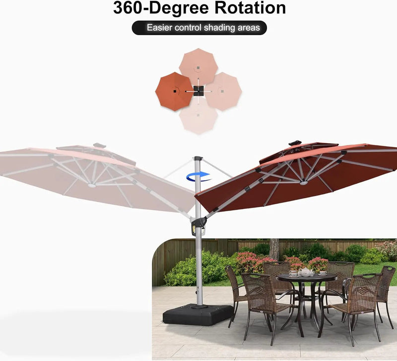 PURPLE LEAF 11ft Solar powered LED Patio Umbrella Outdoor Round Umbrellas Large Cantilever Umbrella with LED lights Windproof Offset Umbrellas Sun Umbrella for Garden Deck Pool Patio, Brick Red by GreenHaven Gardens