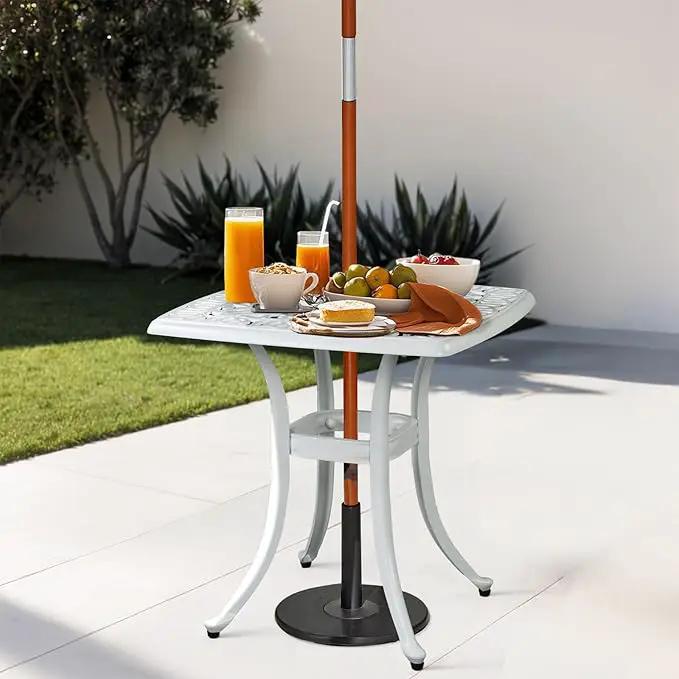 Outvita Patio Side Table, 21.3in Outdoor Square Cast Aluminum Bistro Table with Umbrella Hole and Antique Design for Backyard Porch Pool Balcony Deck White by GreenHaven Gardens