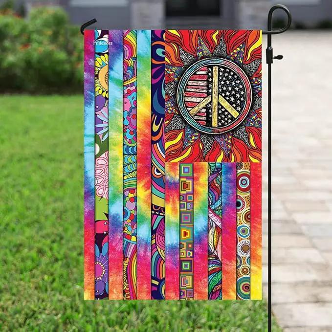 FLAGWIX Hippie Peace Flags, Summer Flag Decorations For Home, Outside, House Flag (30 x 40), Sunflower Hippie Decor House Flag, USA House Garden Flags, Premium Polyester, Decorative Outdoor Flags by GreenHaven Gardens