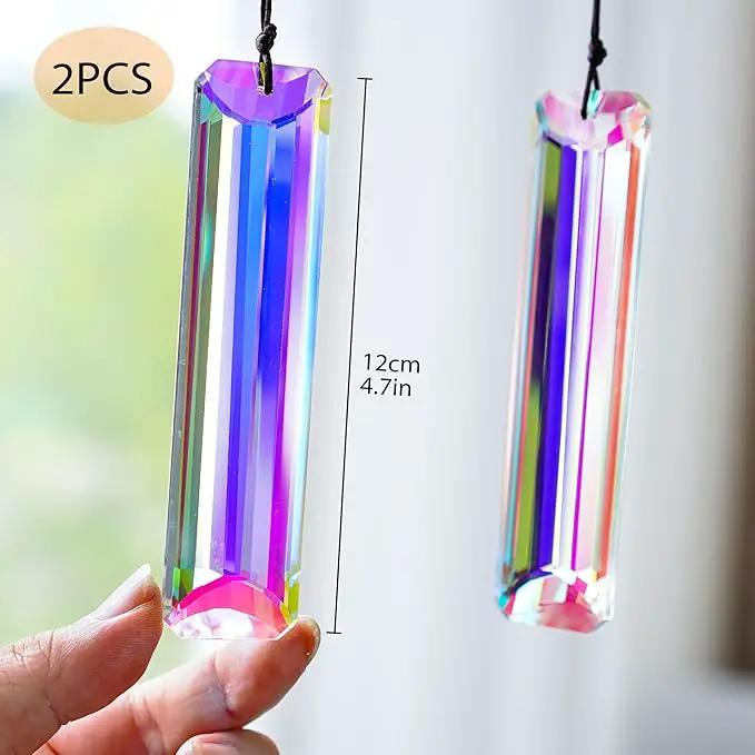 HDCRYSTALGIFTS 2pcs 120mm/5'' Large Crystal Sun Catcher Prisms Hanging for Window,AB Crystals for Suncatchers,Rainbow Maker Rectangle Crystal Stick Prisms for Balcony,Kitchen,Garden Decoration by GreenHaven Gardens
