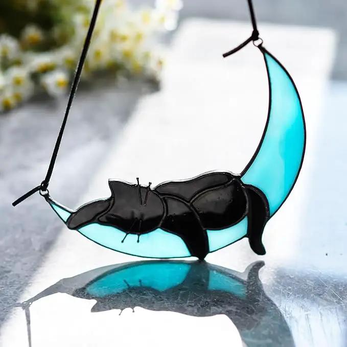 HDCRYSTALGIFTS Black Cat Decor Suncatcher Stained Glass Window Hanging,Handcrafted Kitty Decor Funny for Cat Lovers,Home Decoration for Window Patio Office Living Room Wall by GreenHaven Gardens