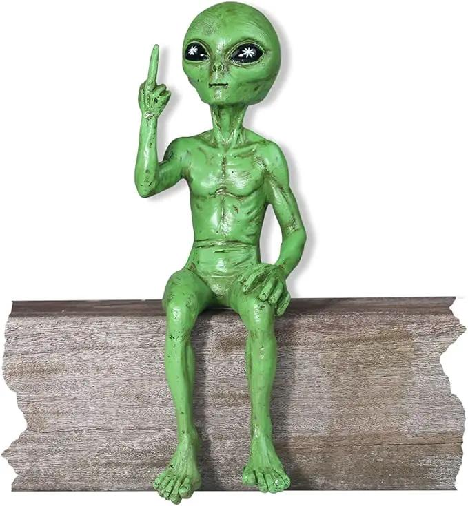 John Bernard & Company Rude Alien Statue “Flipping The Bird” 10″ H Shelf Sitter Extraterrestrial Figurine Funny Home or Garden Decoration (Cosmic Green)… by GreenHaven Gardens