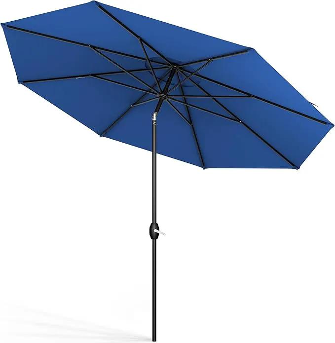 Midtown Umbrellas Sunbrella Umbrella 9 Feet Outdoor Umbrella With Dark Blue Acrylic Fabric - Auto-Tilt Aluminum Frame Patio Umbrella For Backyard, Deck, Garden, Pool - Black Pole by GreenHaven Gardens