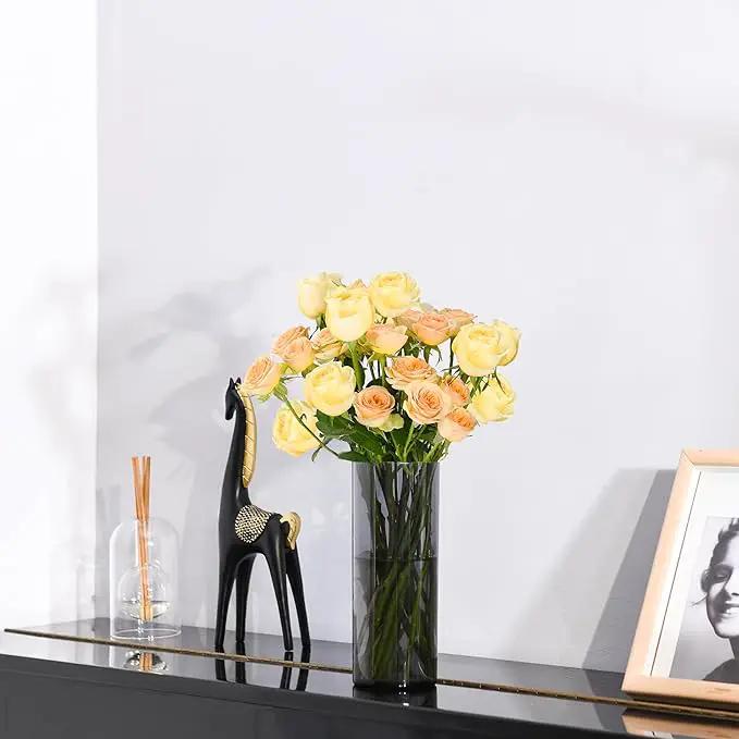Flower Vase, Non-breakable Vases, 4" W x 16" H, Acrylic Grey Vase, Aesthetic Room Decor Cylindrical Modern Flower Vases for Table Centerpiece, Home Decor, Women Floral Arrangement Gift by GreenHaven Gardens