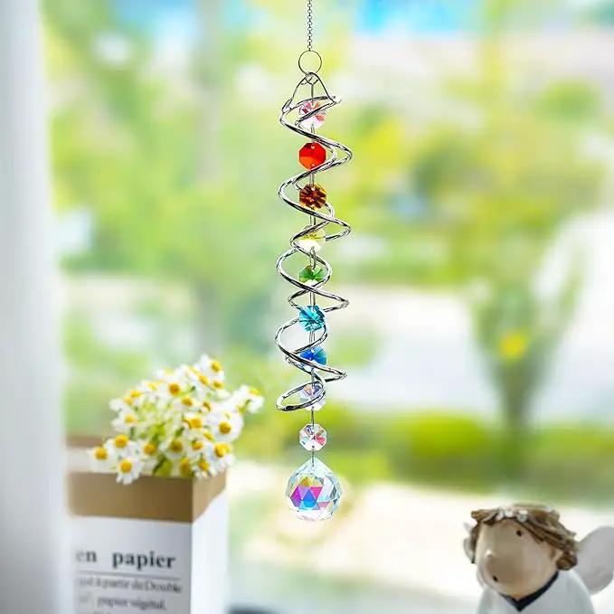 H&D HYALINE & DORA Sun Catchers for Windows,Crystal Sun Catcher with Seven Chakra Beads,Decorative Wind Spinner Tail Suncatcher for Indoor Christmas Decoration17.7in by GreenHaven Gardens