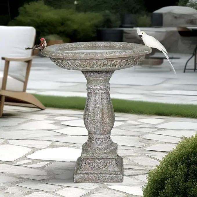 SKYFIRE 20”Dia.X 23.8”Tall Outdoor Birdbath with Pedestal - Modern Garden Birdbaths Outdoor Decor for Bird Spa & Birdfeeder, Floor Bird Baths for Garden Patio, Yard, Lawn by GreenHaven Gardens