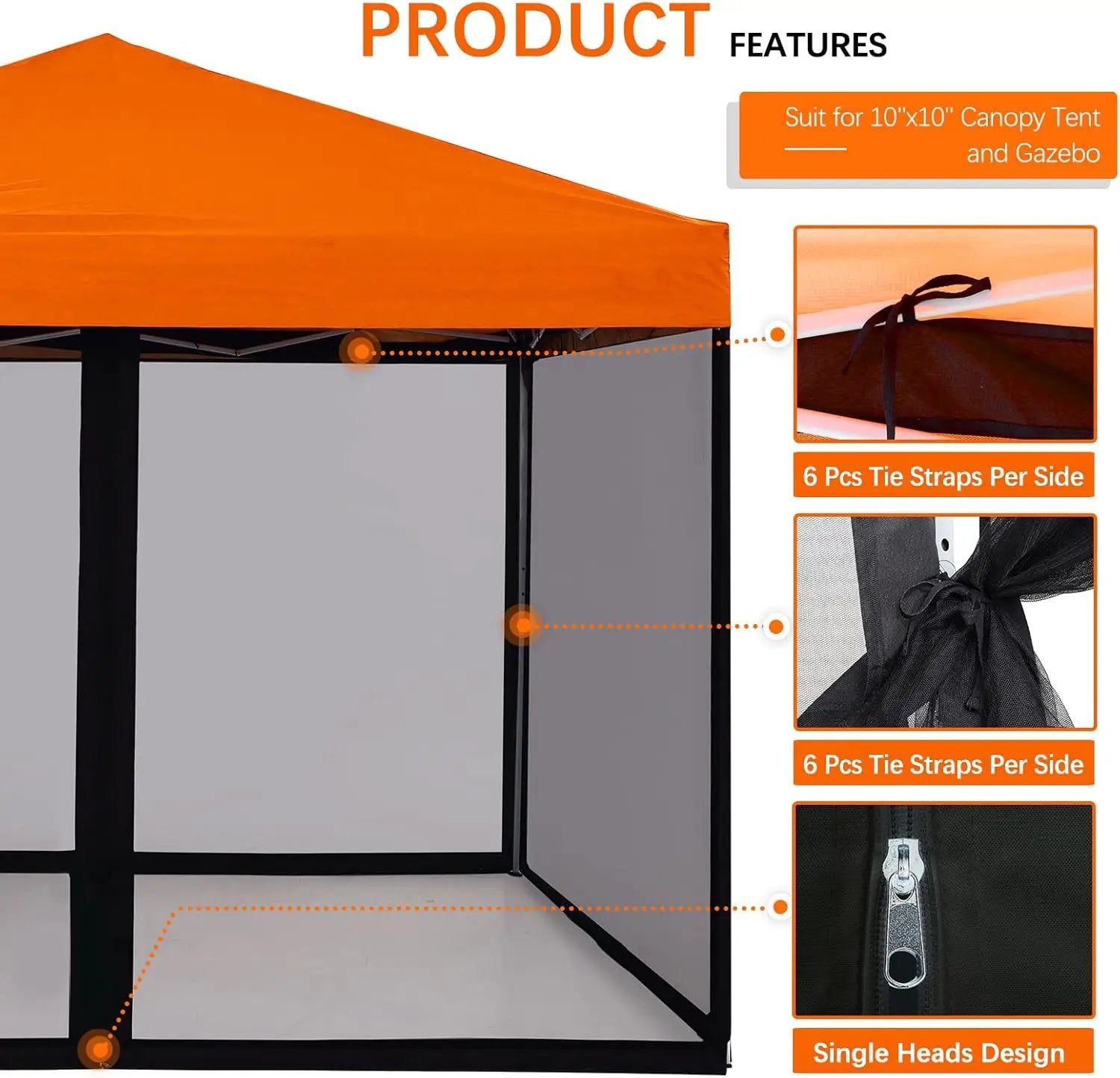 Mosquito Netting Outdoor Screen House Tent Screen Wall with Zipper for Camping, Patio, 10x 10 Gazebo and Tent (Black) by GreenHaven Gardens
